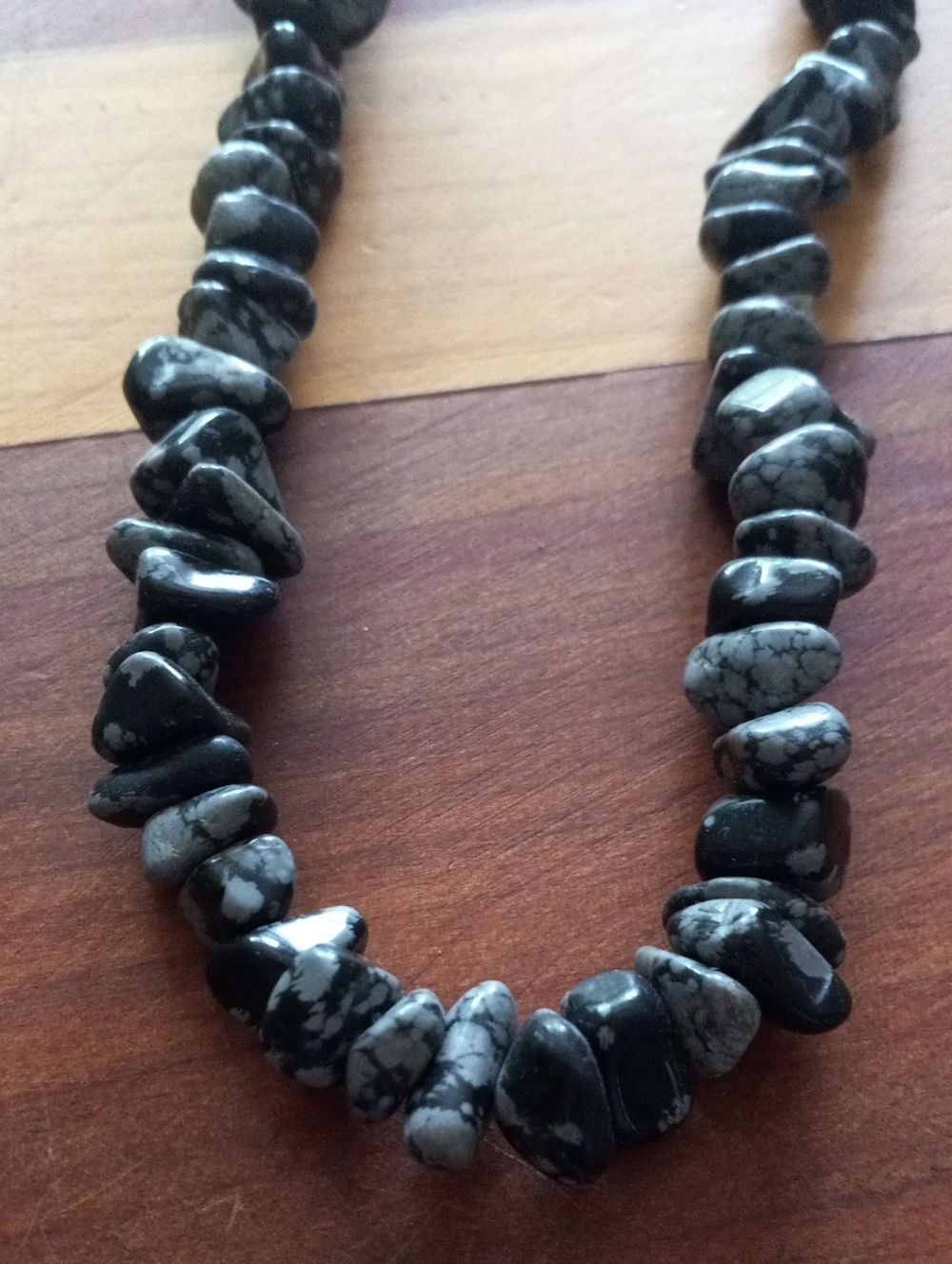 Vintage Natural Snowflake Obsidian Gemstone Chip Strand Necklace